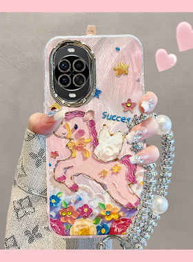 适用油画小马华为nova14pro手机壳13防摔12Ultra活力版11se高级感10卡通9全包8新款7马年女6带镜头膜5保护套