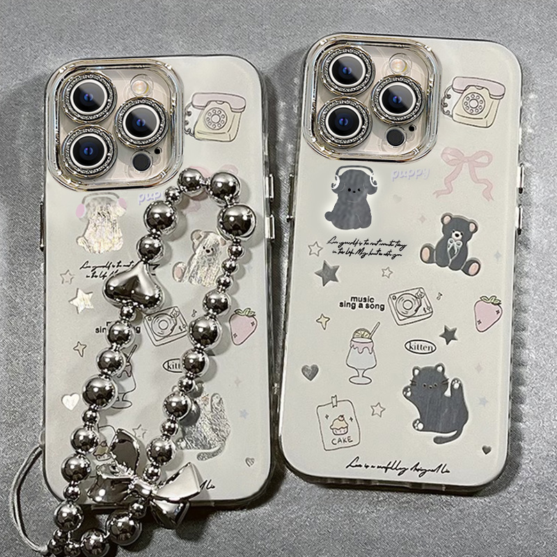 适用蝴蝶结小狗苹果16E手机壳iPhone15promax羽纱14plus全包13少女12新款11防摔8保护套7自带挂绳xsmax夏日6s