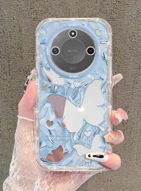 适用蓝色蝴蝶荣耀x60pro手机壳x50i+镜面x40泡芙x30新款x20se高级感10时尚HONOR少女心全包防摔保护套轻奢外