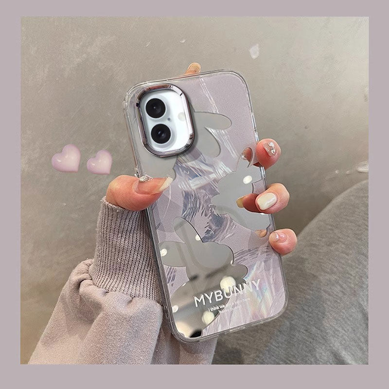 适用苹果16E镜面兔子iPhone15promax手机壳14plus时尚13奢华12可爱11新款8少女心7防摔xsmax保护套6S轻奢高级