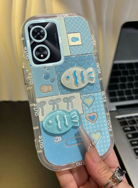 适用格纹小鱼OPPOA5pro手机壳A3iplus卡通A2M泡芙A1全包活力版防摔A97保护96套95新款93S女72可爱A58X/A36/32