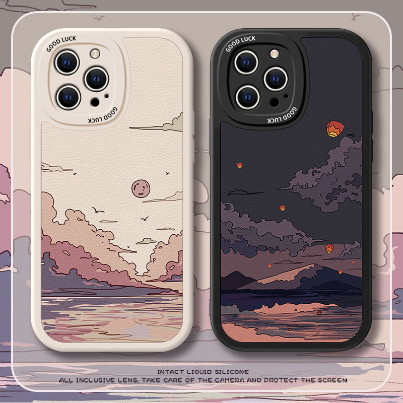 适用苹果15promax手机壳14pro新款13mini硅胶12卡通11全包8创意街景7plus女款6splus男女款xr防摔xs日韩风se3