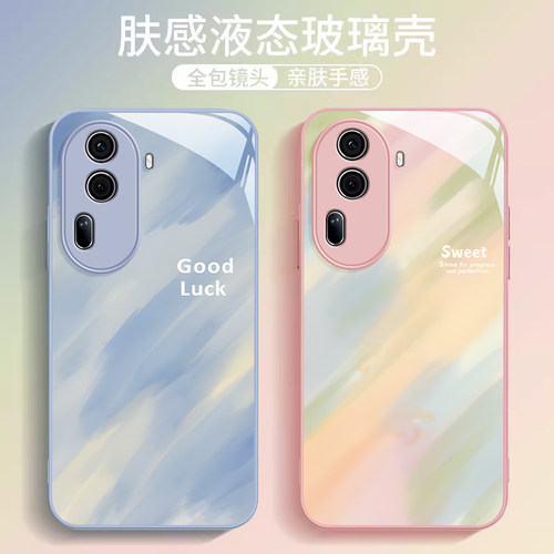 适用OPPOreno系列渐变涂鸦玻璃壳