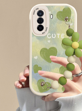 适用于华为畅享50手机壳绿色油画爱心畅享20Plus/20SE/10e硅胶全包防摔保护套畅享9/8/Z大眼睛创意挂链