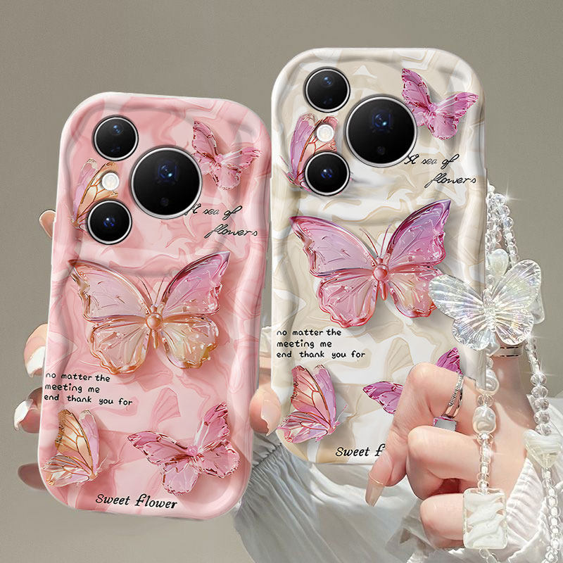 适用英文蝴蝶华为pura80PRO+手机壳p70Ultra硅胶p60art奢华p50E专用p40女轻奢风p30保护套ins风防摔全包新品