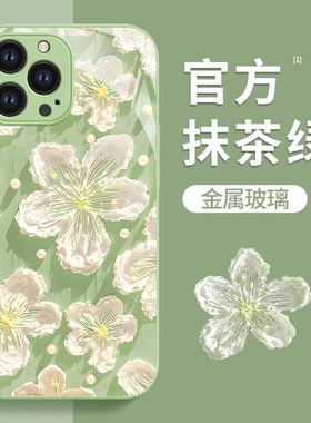 苹果系列唯美网红油画白花玻璃壳