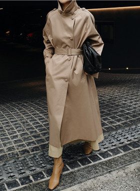 新款宽松大码风衣系带女时尚军工装外套bf休闲学生长款过膝开衫潮