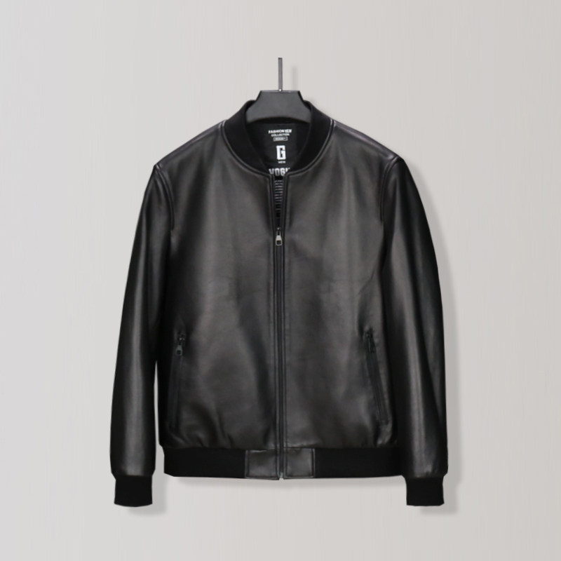 海宁短款真皮皮衣男棒球服皮夹克