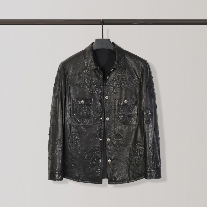 绵羊皮植鞣皮真皮刺绣单排扣