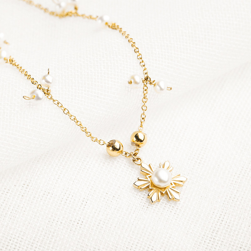 偶屿18K金雪花手链淡水珍珠时尚链子同款小珍珠欧美女式首饰订做