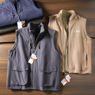 户外秋冬男立领摇粒绒加绒加厚休闲马甲背心 双面可穿 美式 休闲