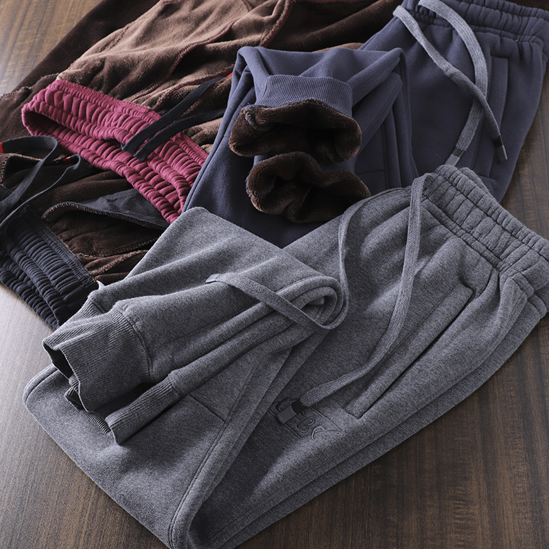 拉链口袋加绒加厚松紧腰休闲裤