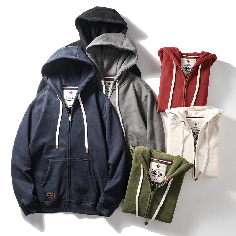 美式复古加绒加厚开衫休闲卫衣