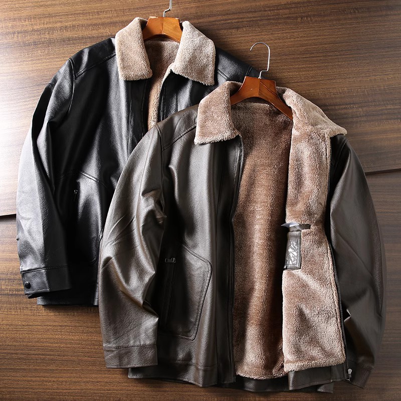 加厚一体绒/水洗PU皮保暖外套
