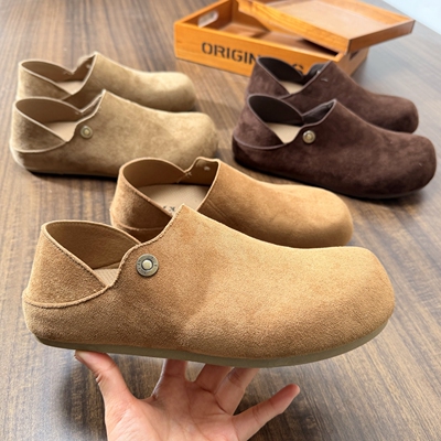 美单复古风~一鞋两穿~春季新款男士休闲平底一脚蹬防滑勃肯鞋 潮