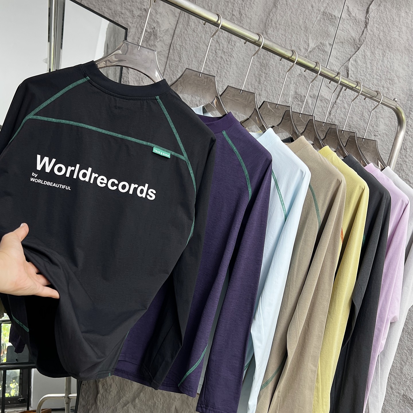 大厂订单！男女情侣款！宽松拼接撞色户外防晒运动速干长袖T恤衫