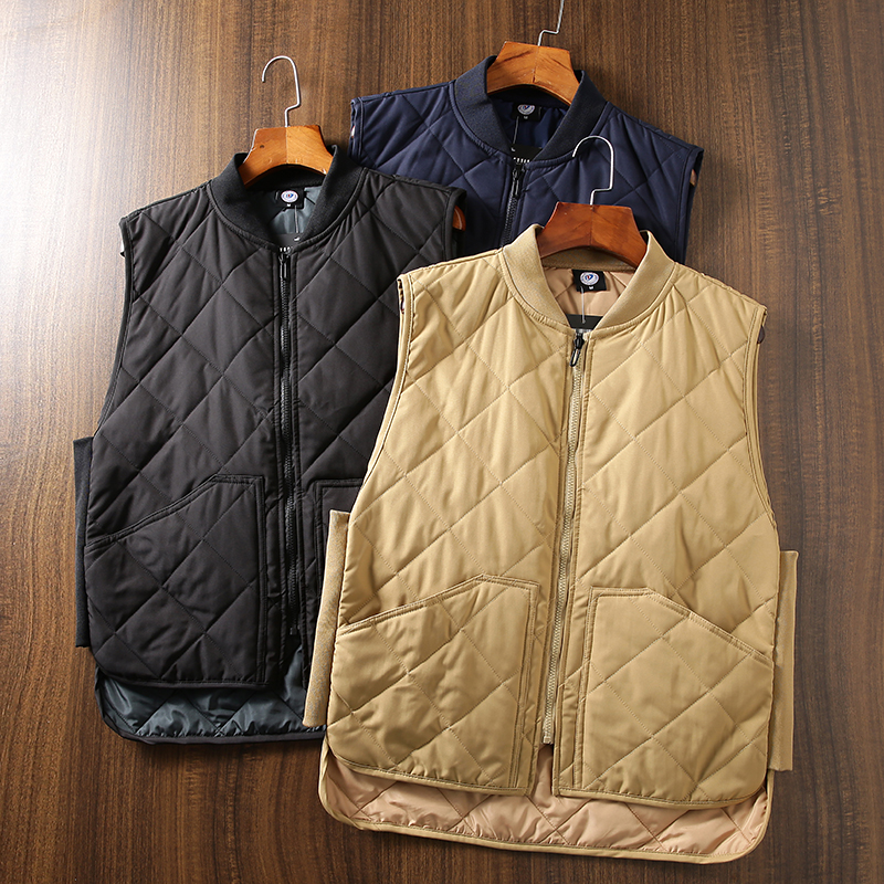 华华U家 秋冬菱形马甲棉衣男休闲棒球领棉服纯色百搭加棉加厚坎肩