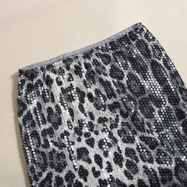 2025 leopard print bead patchwork elastic skirt