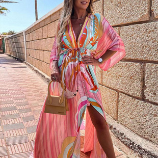 lace hem ins 2023 printed dress large Women long