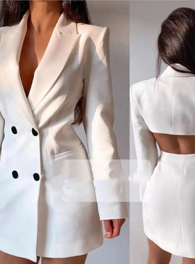 2025 backless double breasted suit skirt