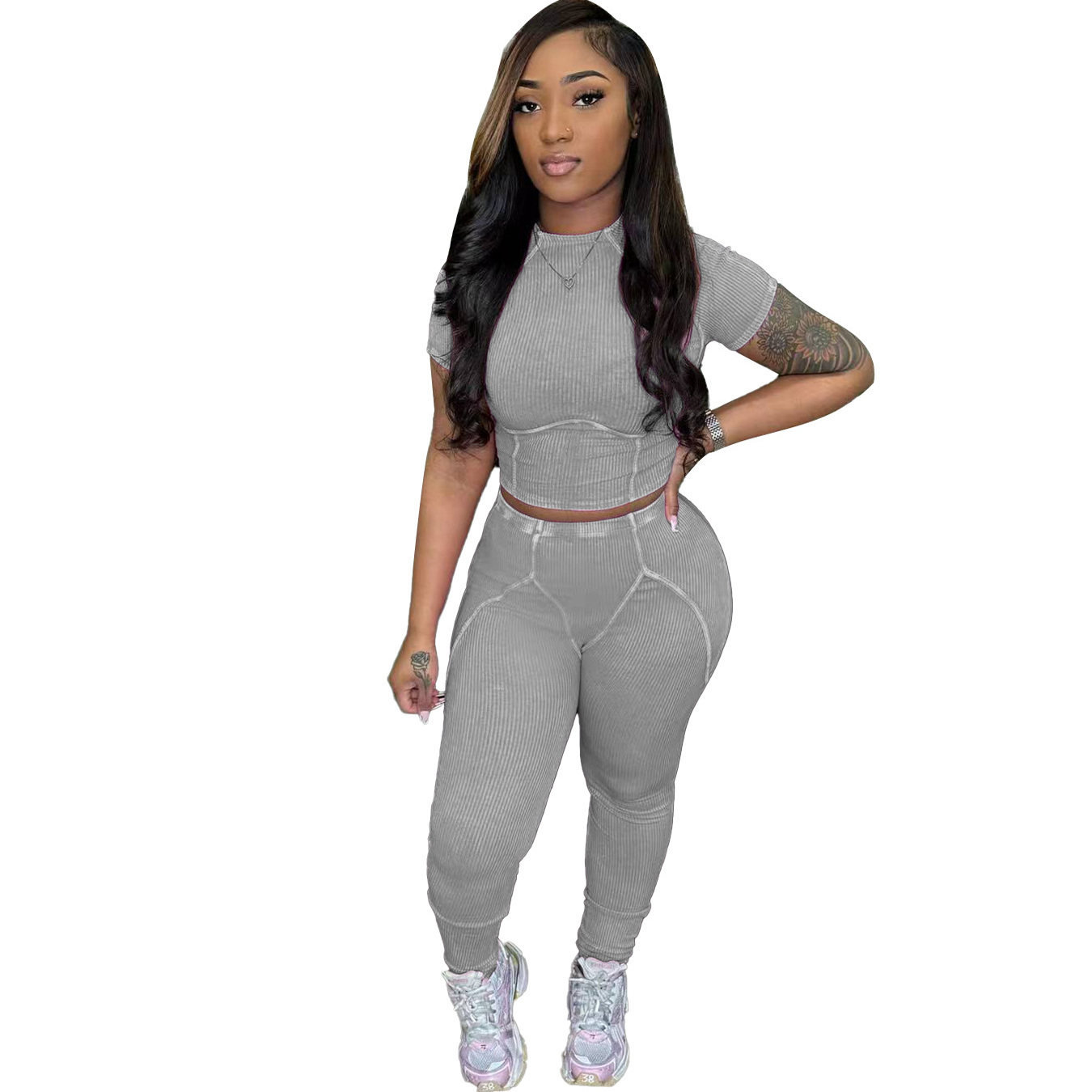 2025 Water Washed Thread Short Sleeve Pants Set