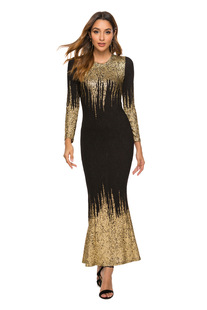 slim fitting long 2023 dress printed sleeved 连衣裙 gilded