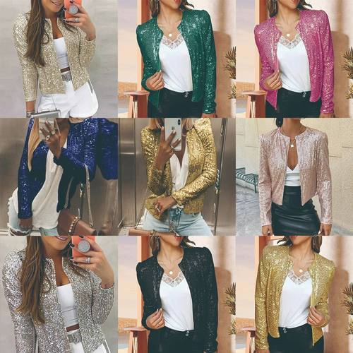 2025 color blocked sequin short casual versatile jacket