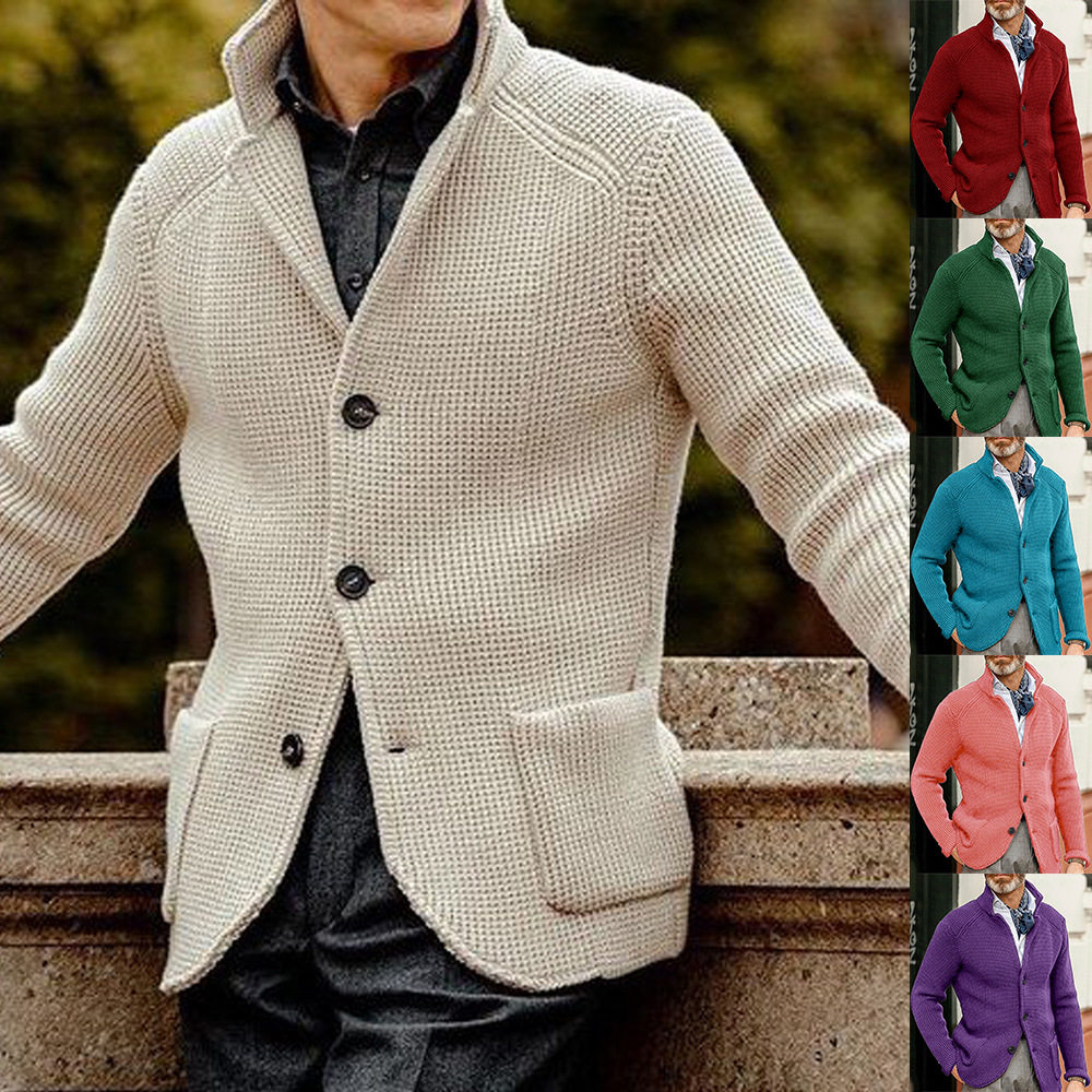 2025 men's stand up collar knitted cardigan jacket