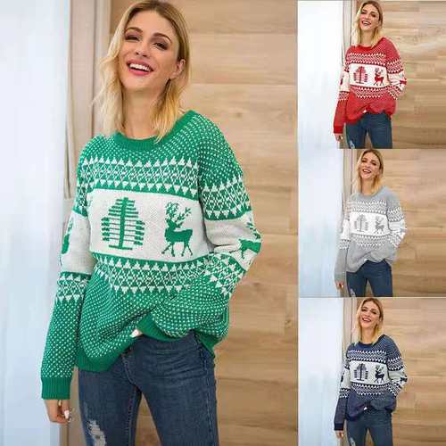 2025Christmas Sweater Geometric Elk Jacquard Knitted Sweater
