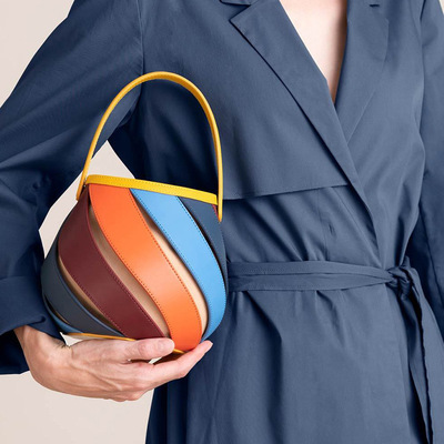 Rainbow contrasting splicing geometric bucket bag handbag