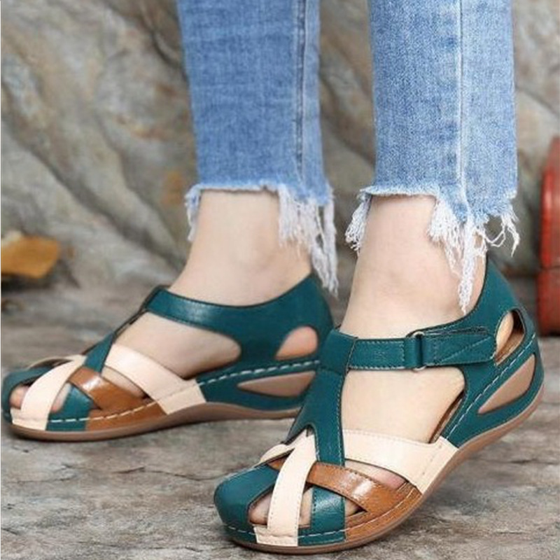 2025 round toe wedge cross buckle sandals