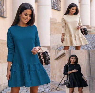 Long sleeve home loose round neck ruffle dress sweater