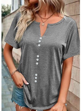 2026 Top Solid Color Multi Twisted Short Sleeve 扭扣短袖