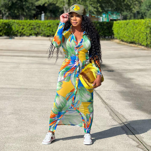 Women's 2023 long sleeve slim fashion print dress 印花连衣裙