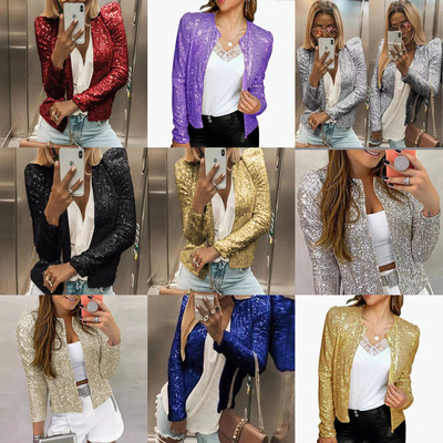 2023 Women's Fashion Colored Sequin Casual Versatile Coat