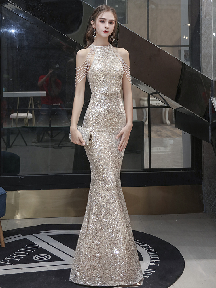 Advanced evening dress, elite long skirt, bright catchy style, high-quality style, 