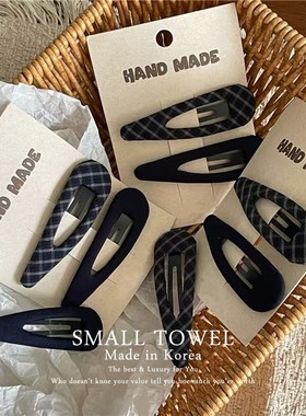 韩国东大门进口少女学院风蓝色格子bb夹侧边夹刘海碎发夹发卡头饰