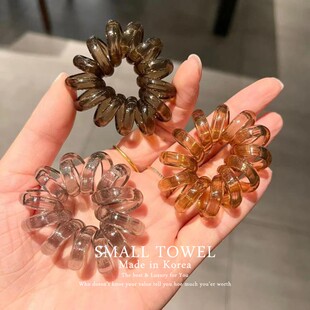 韩国新款透明咖色电话线发圈扎头绳马尾丸子头无痕橡皮筋皮套皮圈