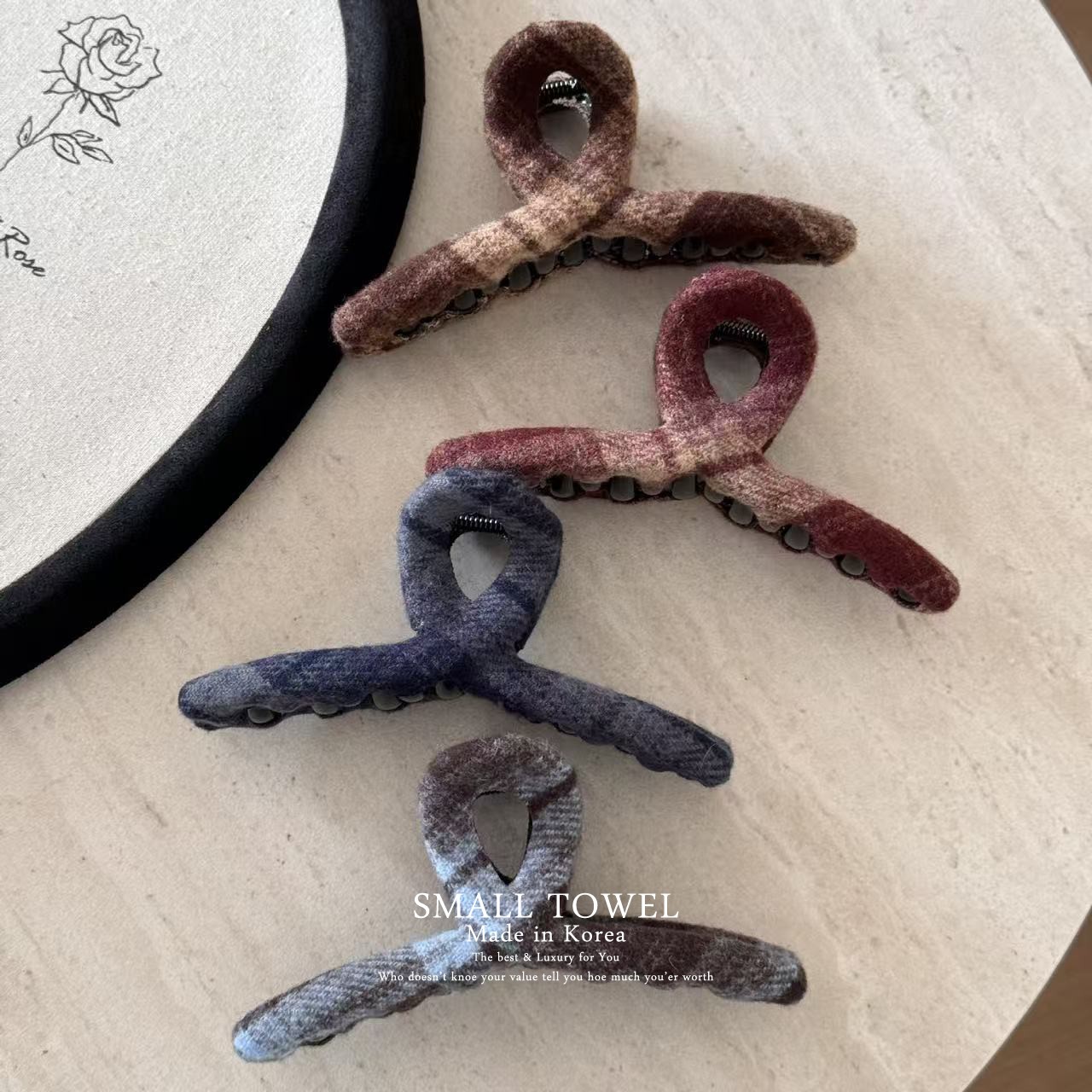 韩国进口秋冬高级法式毛呢13cm大号鲨鱼夹后脑勺盘发抓夹发卡头饰