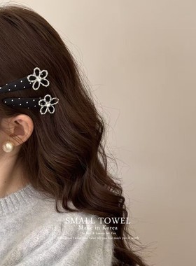 韩国东大门进口nyu高级法式波点花朵侧边夹刘海发夹bb夹发卡头饰