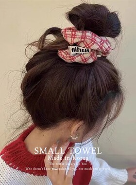 韩国东大门进口少女学院森系红色绿色格子大肠发圈丸子扎头绳发饰