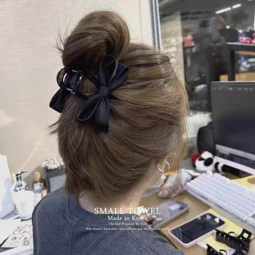 韩国东大门进口高级法式小香蝴蝶结鲨鱼夹后脑勺盘发抓夹发卡头饰