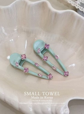 韩国进口nyu nyu高级轻奢薄荷绿粉水晶侧边夹刘海碎发夹发卡头饰