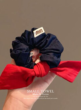 韩国进口高级法式红色蝴蝶结min大肠发圈马尾皮筋丸子头发绳发饰