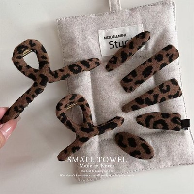 韩国进口高级法式复古布艺豹纹侧边夹对夹抓夹无痕发夹发卡子头饰