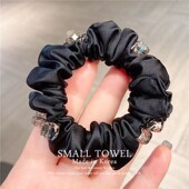 韩国进口1990高级法式 缎面水晶大肠发圈马尾皮筋丸子头发绳发饰女