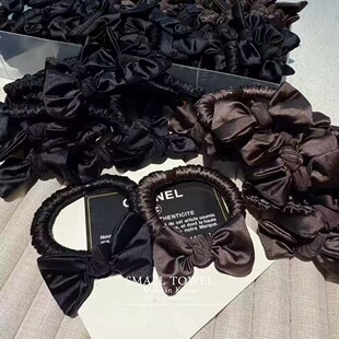 黑咖色缎面蝴蝶结发圈马尾橡皮筋丸子头发绳发饰 韩国进口高级法式