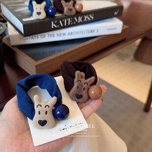 韩国东大门进口nyunyu高级小狗珍珠毛巾发圈马尾皮筋头绳发绳发饰