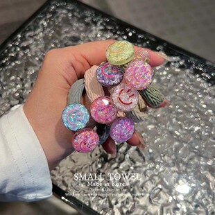 韩国东大门进口少女彩色流沙笑脸发圈马尾皮筋丸子头绳发绳头饰