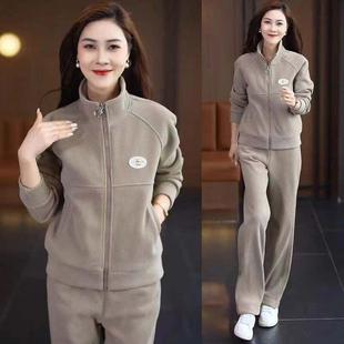 2024新款 时尚 妈妈运动服套装 女秋冬季 洋气休闲两件套 卫衣立领开衫